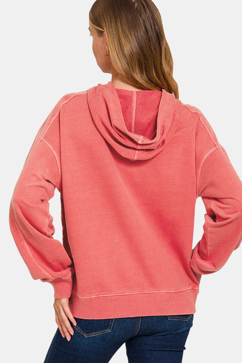 French Terry Pigment Dye & Enzyme Washed Hoodie / MOCHA