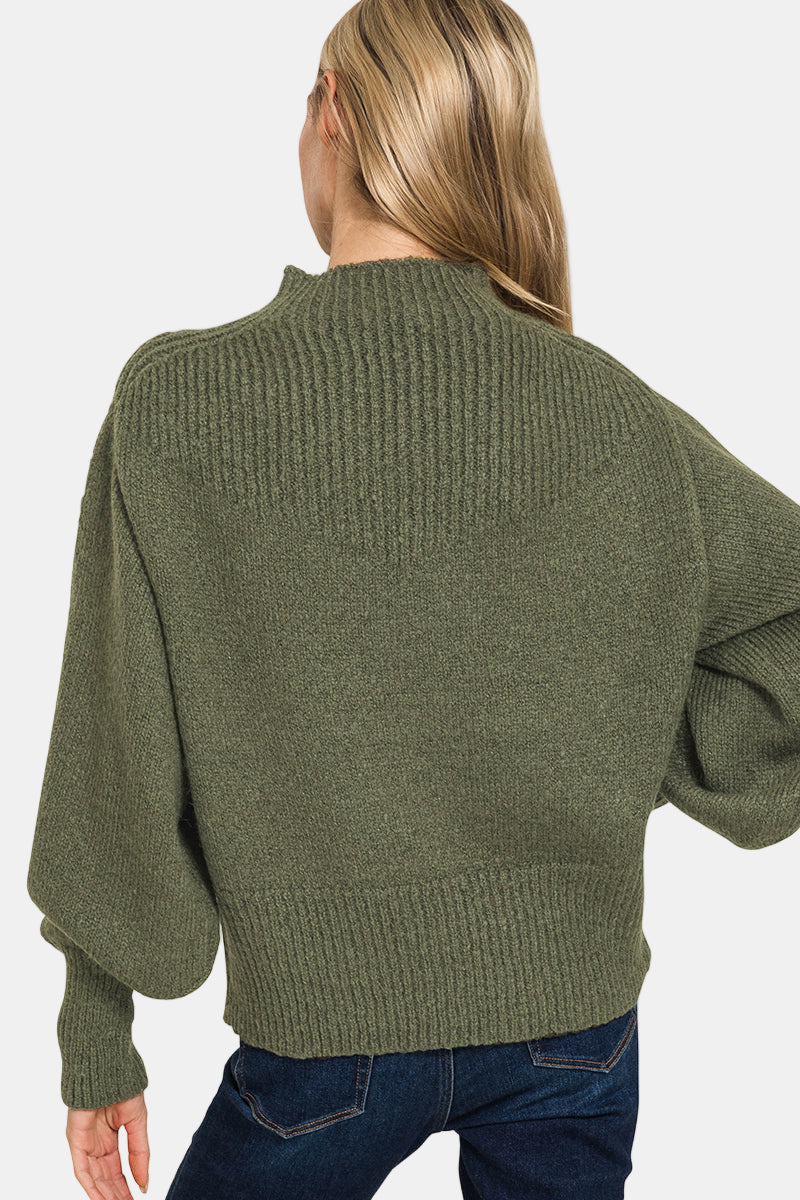 Balloon Sleeve Mock Neck Sweater / H MAUVE