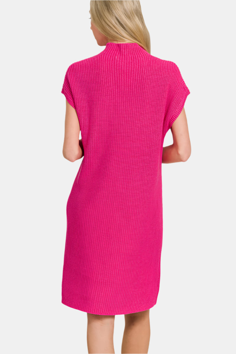 Mock Neck Short Sleeve Sweater Dress / CABERNET