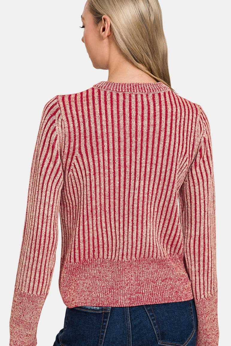 Two Tone Zip Up Sweater / BROWN