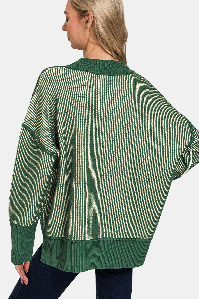 Exposed Seam Two Tone Long Sweater / BLACK