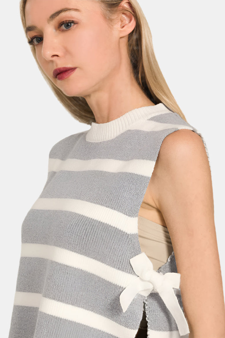 Side Tie Stripe Sweater Vest / BROWN