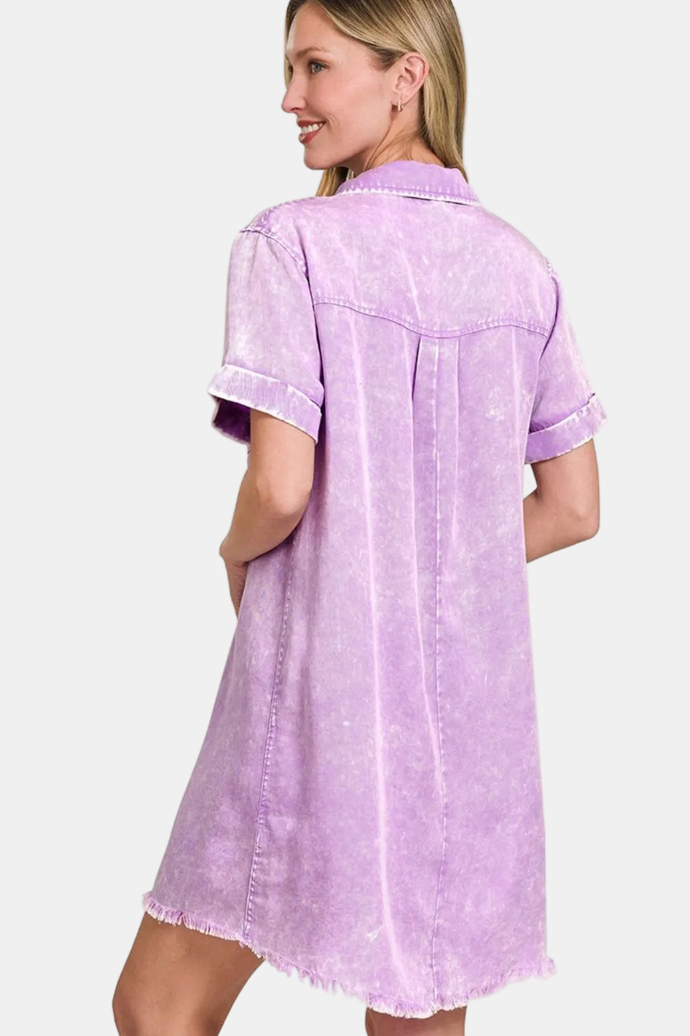 Tencel Mineral Washed Collared Shirt Dress / BLUE GREY