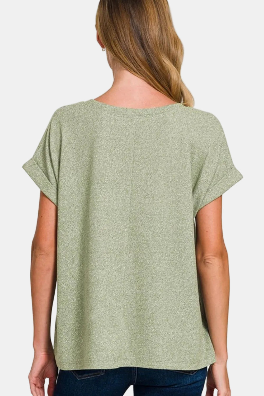 Soft Melange Hacci V-Neck Tee / OCEAN BLUE