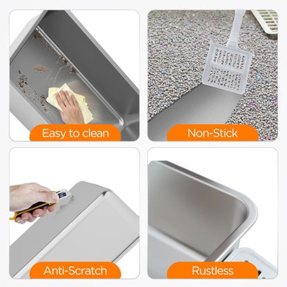 CITYLIFE Extra Large Stainless Steel Cat Litter Box, Fully Enclosed Cat Litter Box With Lid, Foldable Anti-Splashing Cat Litter Box With Front Flap Door, Cat Toilet For Indoor Cats, Top Deodorization Pet Toilet
