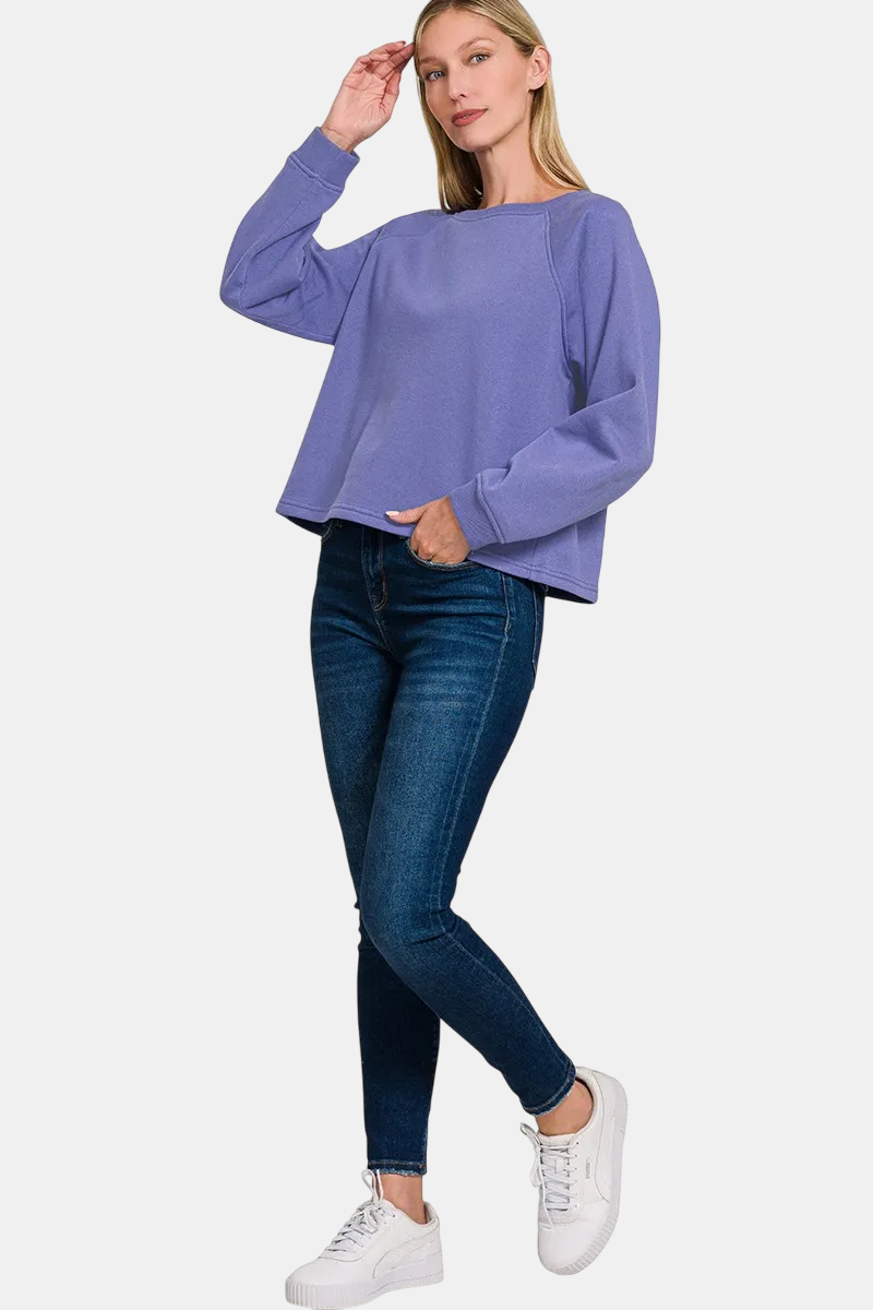 Fleece Raglan Round-Neck Sweatshirt / DUSTY BLUE