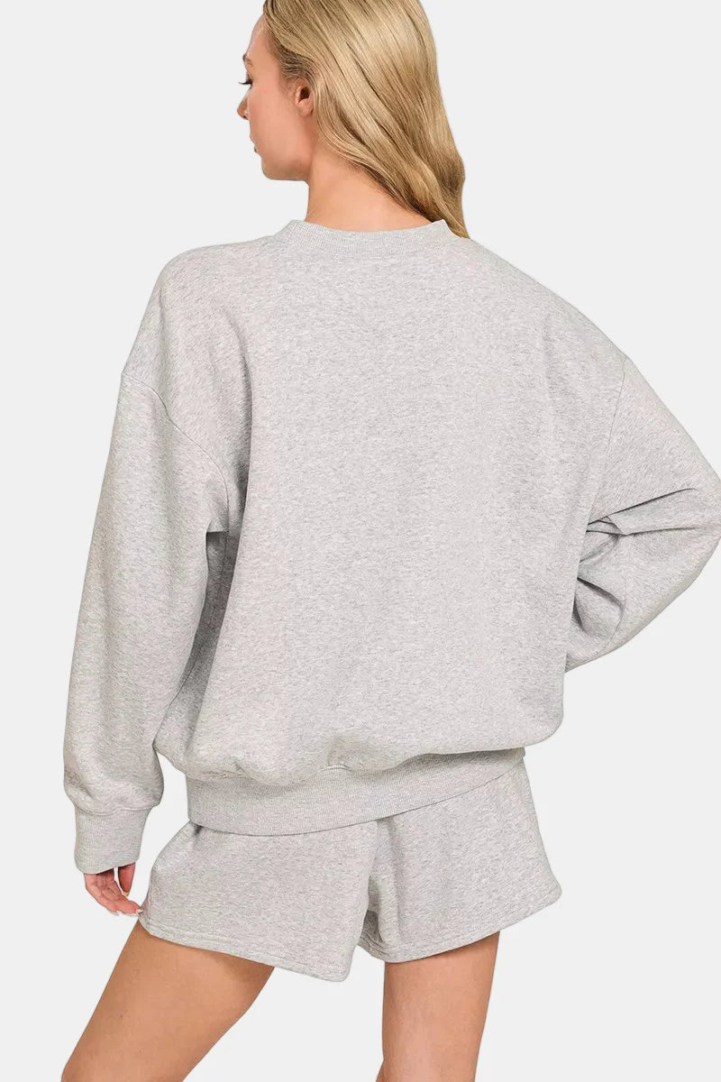 Fleece Long Sleeve Sweatshirt & Shorts Set / ASH MOCHA