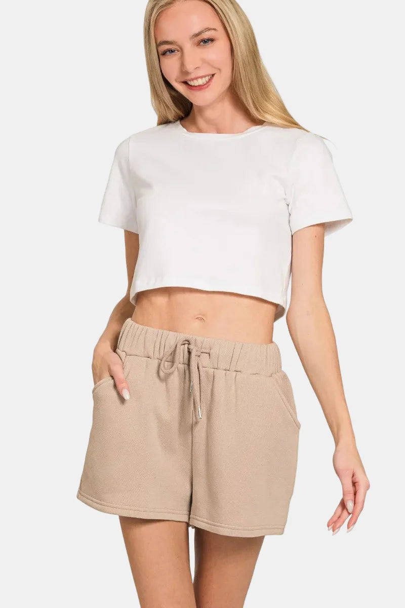 Fleece Long Sleeve Sweatshirt & Shorts Set / DK OLIVE