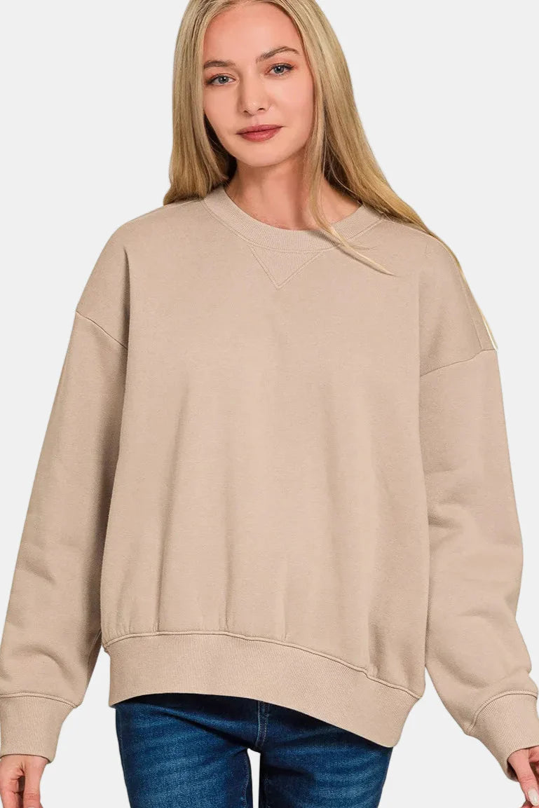 Fleece Long Sleeve Sweatshirt & Shorts Set / ASH MOCHA
