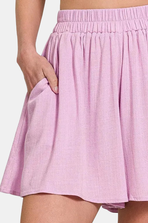 Woven Elastic Band Short Pants With Pocket / LT LAVENDER