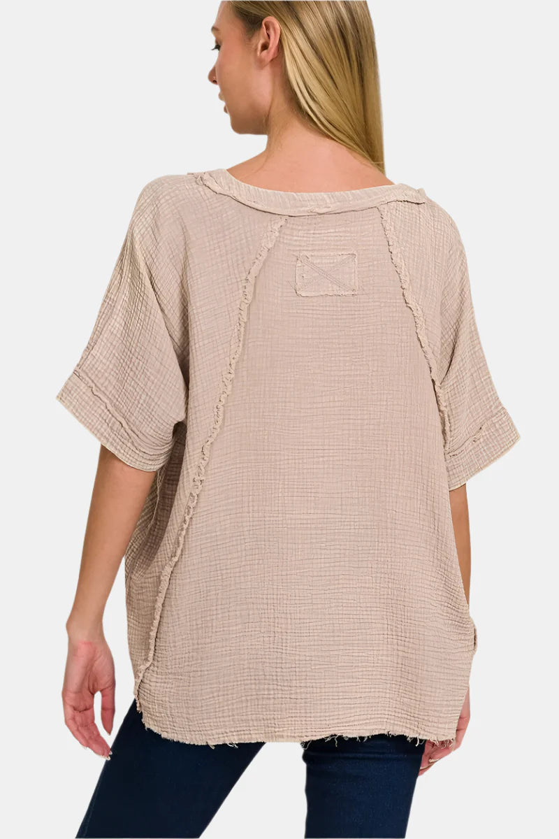 Washed Double Gauze Raglan Sleeve Shirt / ASH MOCHA
