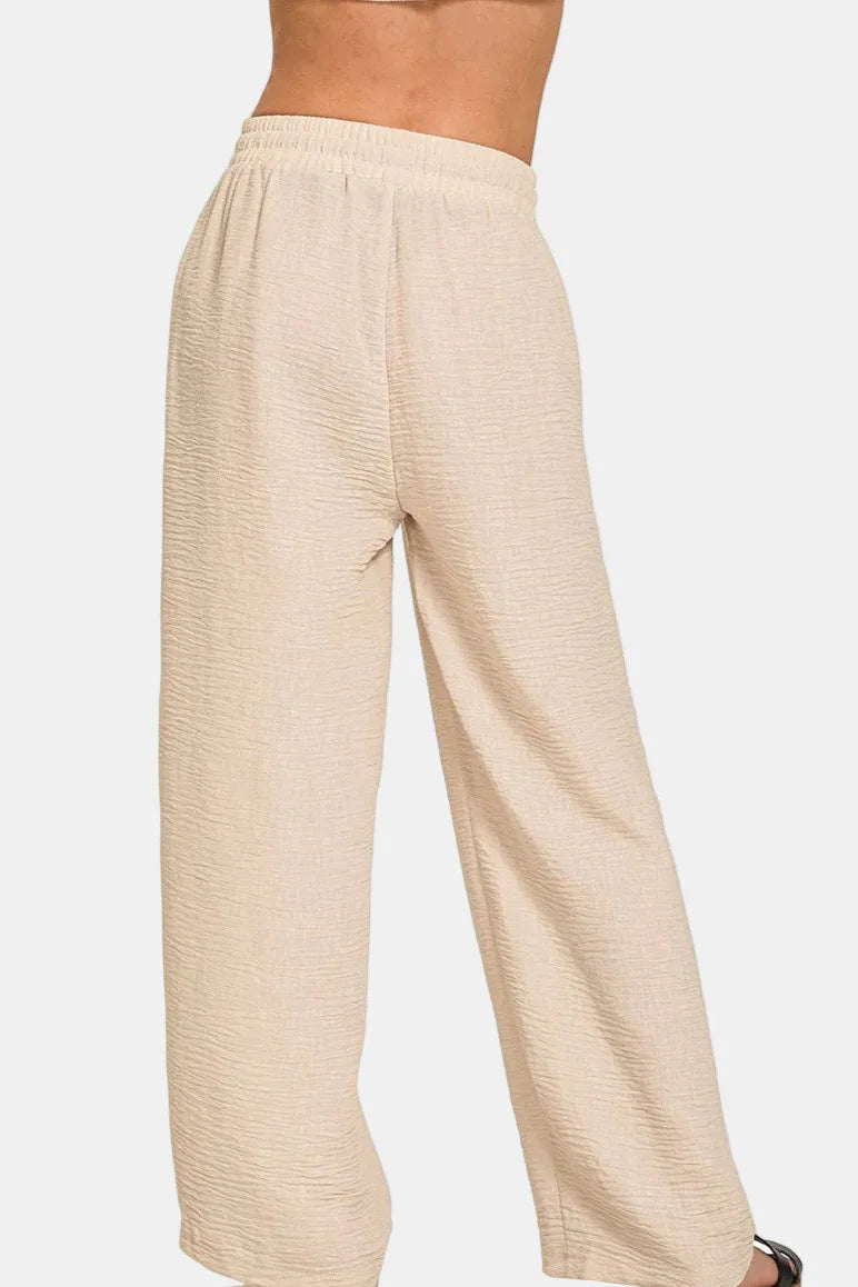 Woven Crepe Elastic Band Pants / BLACK