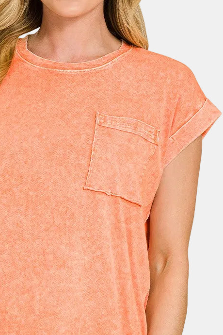 Halo Snow Washed Cuffed Short Sleeve Tee / ORANGE