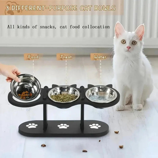 Adjustable Cat Bowls Elevated Cat Feeder Sturdy Food Dispenser Water Bowl Cat Accessories supplies for Home Small Dog Puppy Pet - Bdba PK
