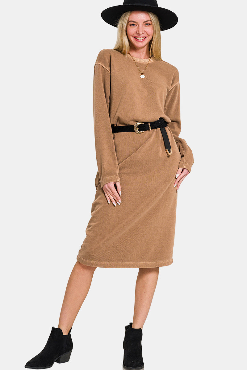 Soft Fleece Pigment Dye Sweatshirt Dress / ASH BLACK