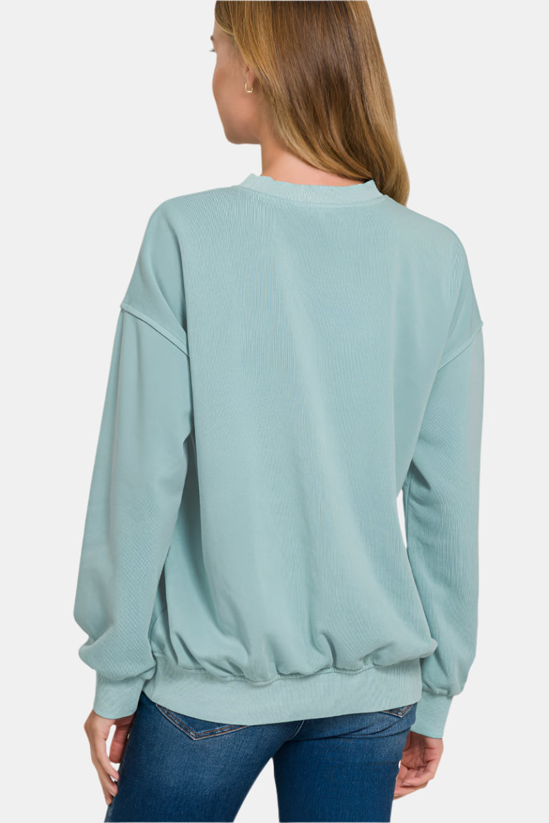 Soft Fleece Pigment Dye Round-Neck Sweatshirt / SLEET
