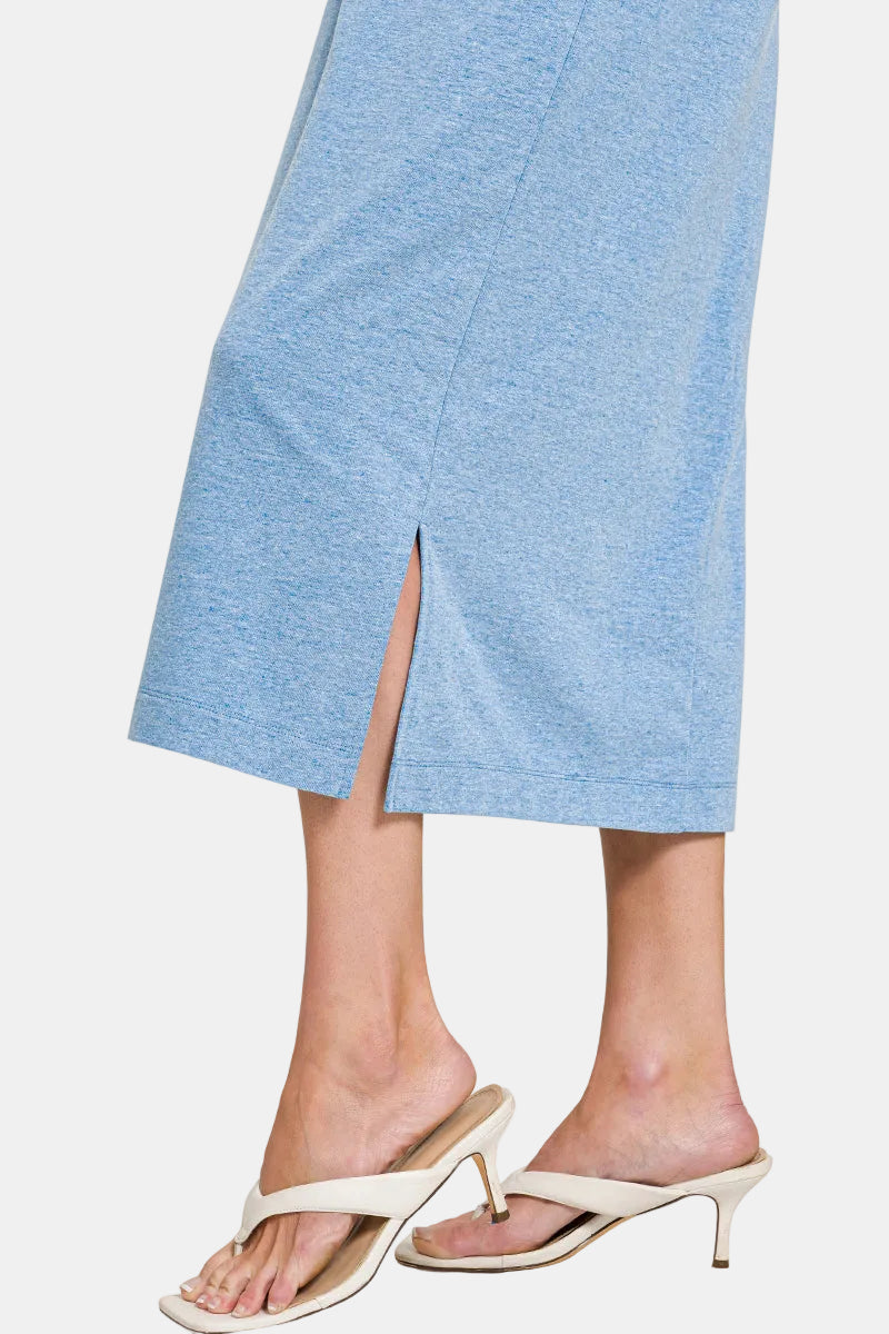 Cotton Short Sleeve Midi Dress / CORAL