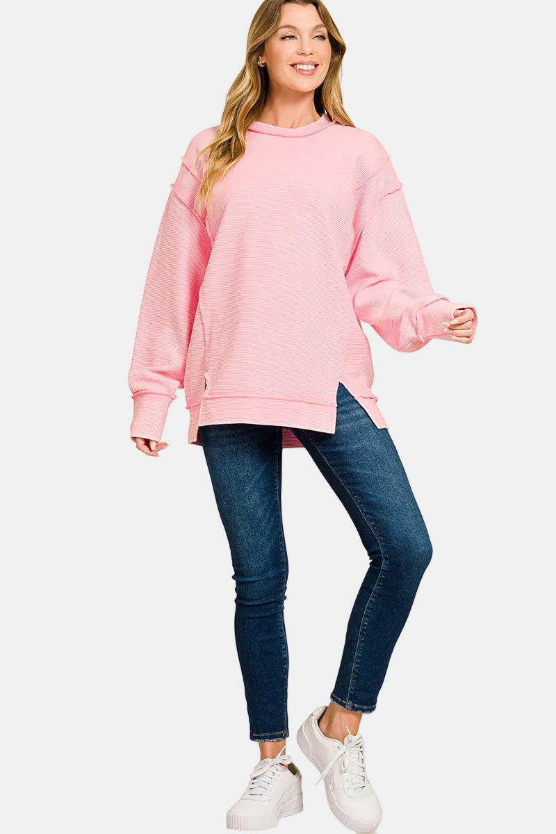 Acid Washed Double Ribbed Exposed-Seam Pullover / MARLIN