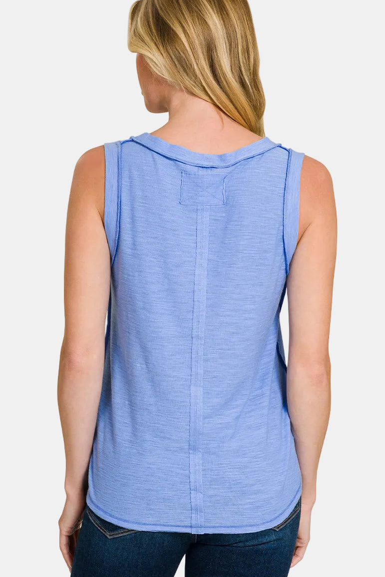 Slub Raw Edge Detail Tank Top / WHITE