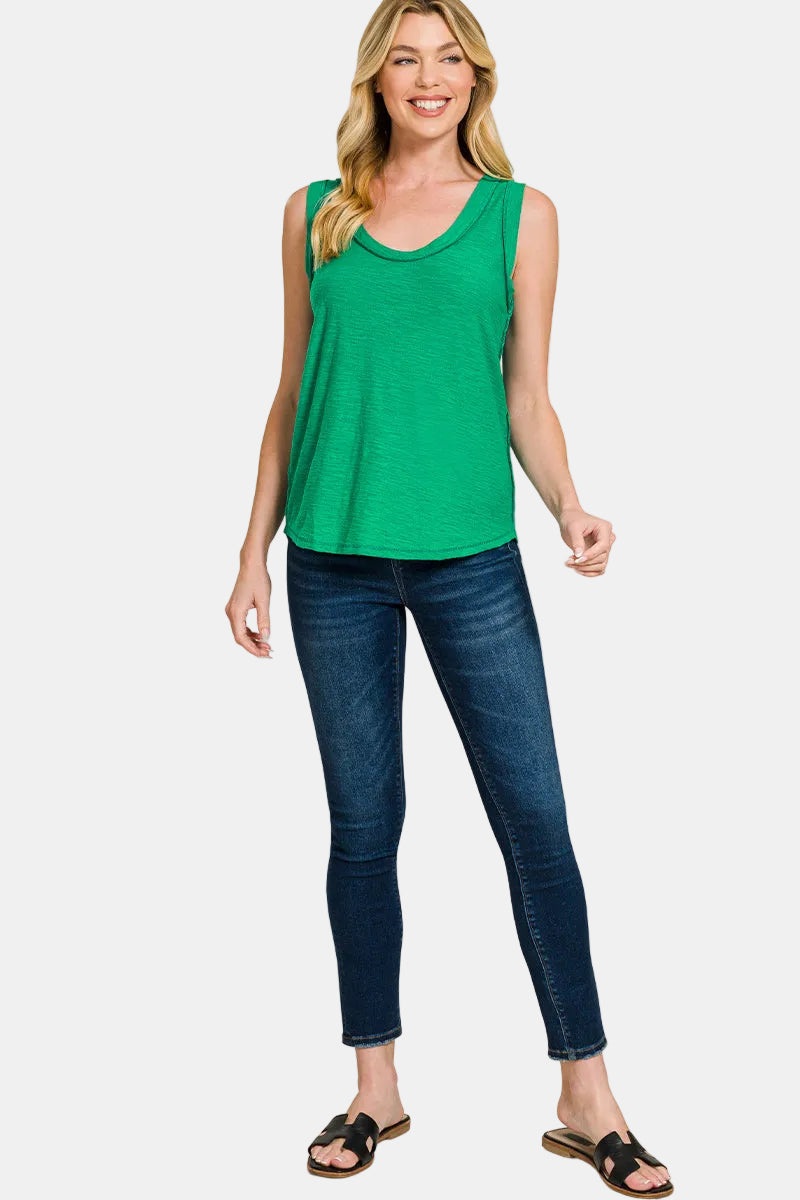 Slub Raw Edge Detail Tank Top / WHITE