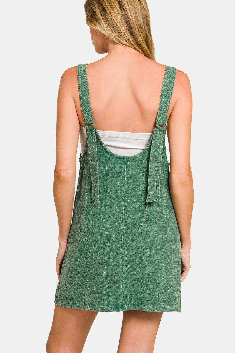 Washed Slub Adjustable Strap Overall Dress / ASH MOCHA