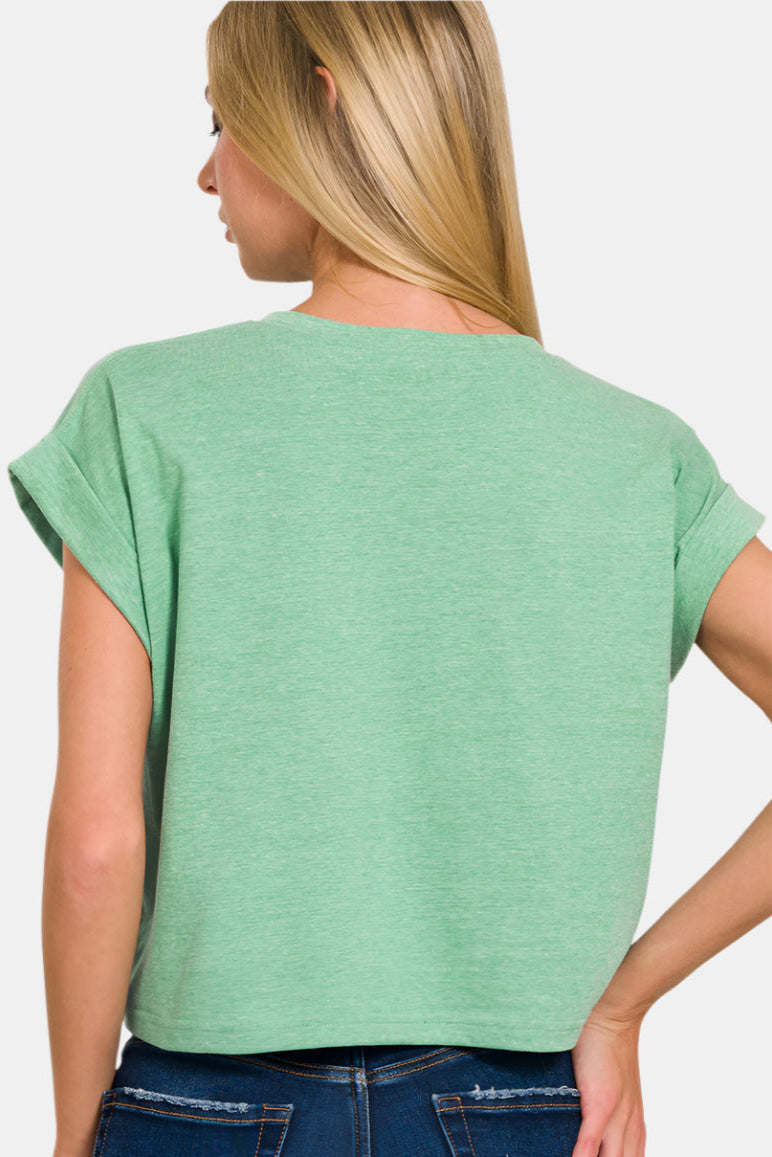 Cotton Folded Sleeve Top / H TURQUOISE