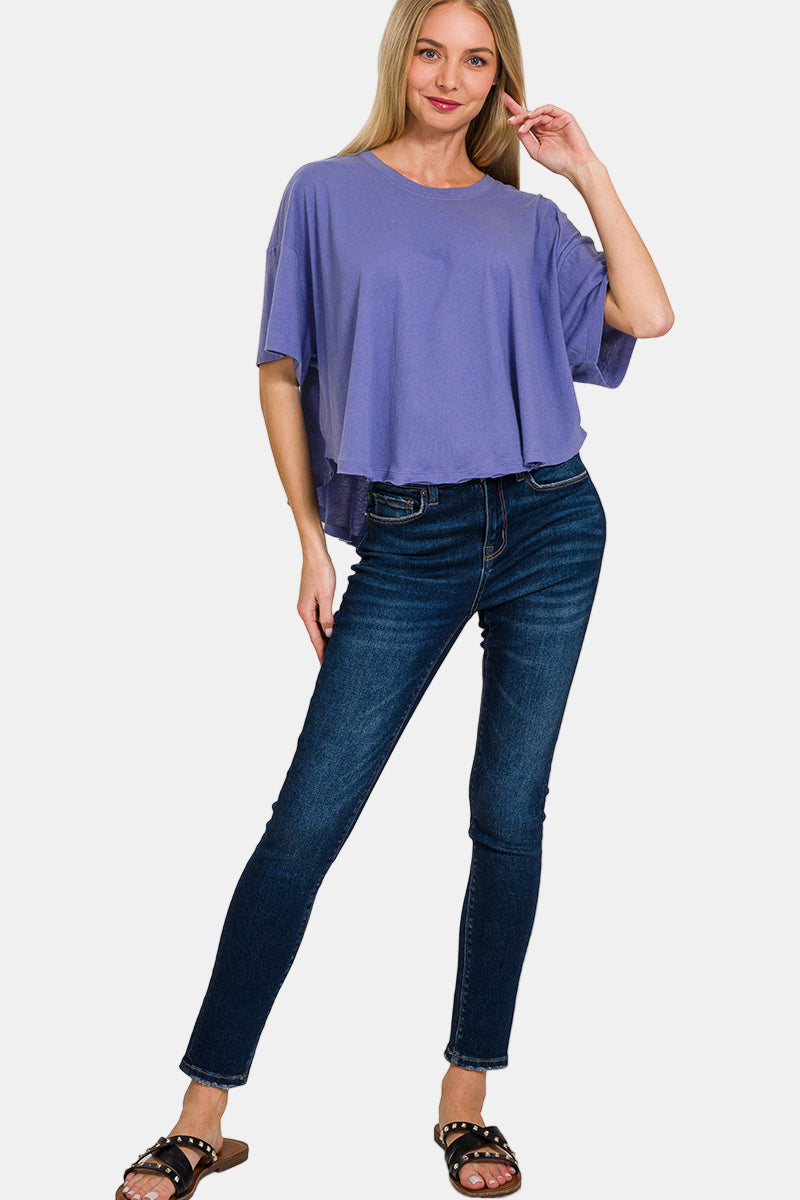 Cotton Round Neck Short Sleeve Top / WHITE