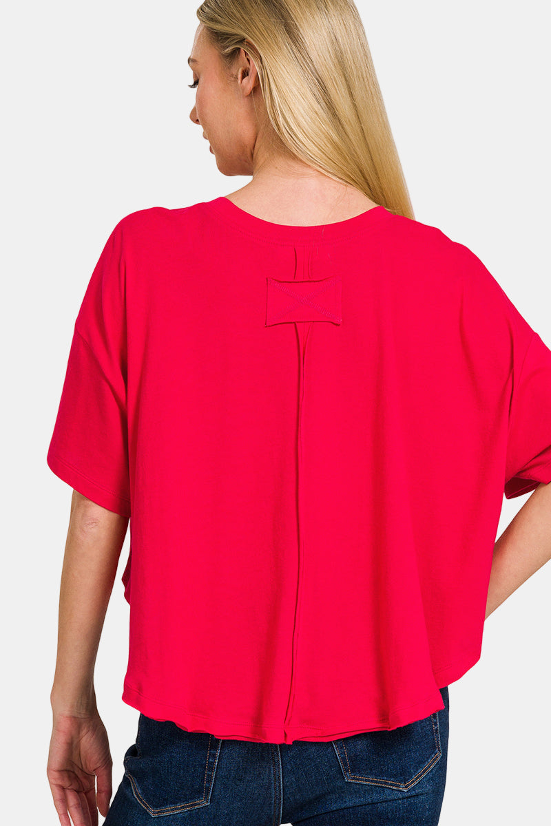 Cotton Round Neck Short Sleeve Top / WHITE