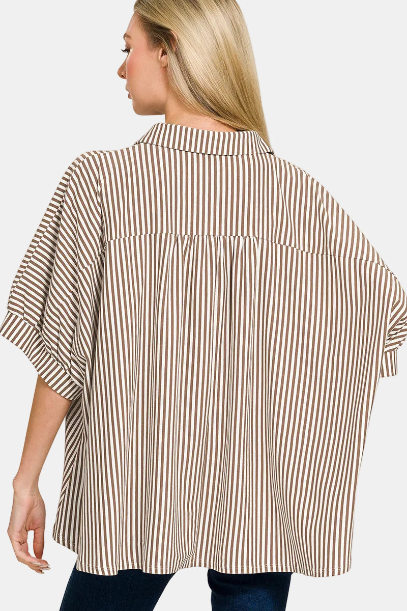 Oversized Stripe Button Down Shirt / BLACK
