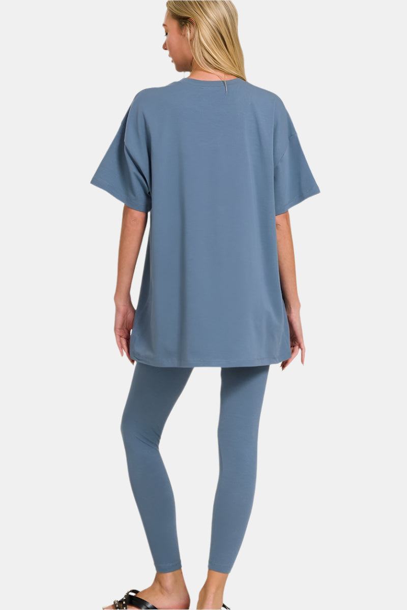 Cotton Round Neck Top & Legging Set / LT NAVY