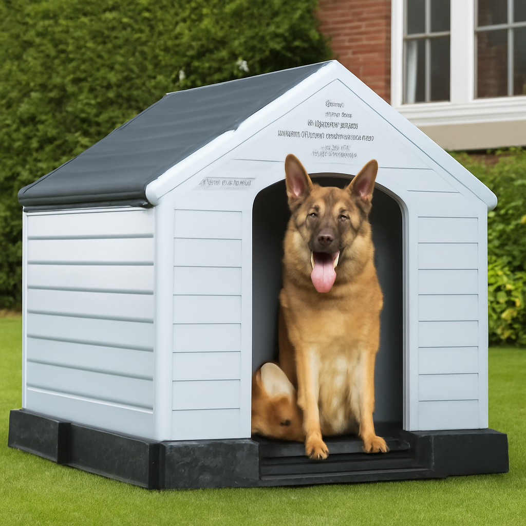 Waterproof Plastic Dog House – Indoor Outdoor Kennel with Elevated Floor for All Sizes