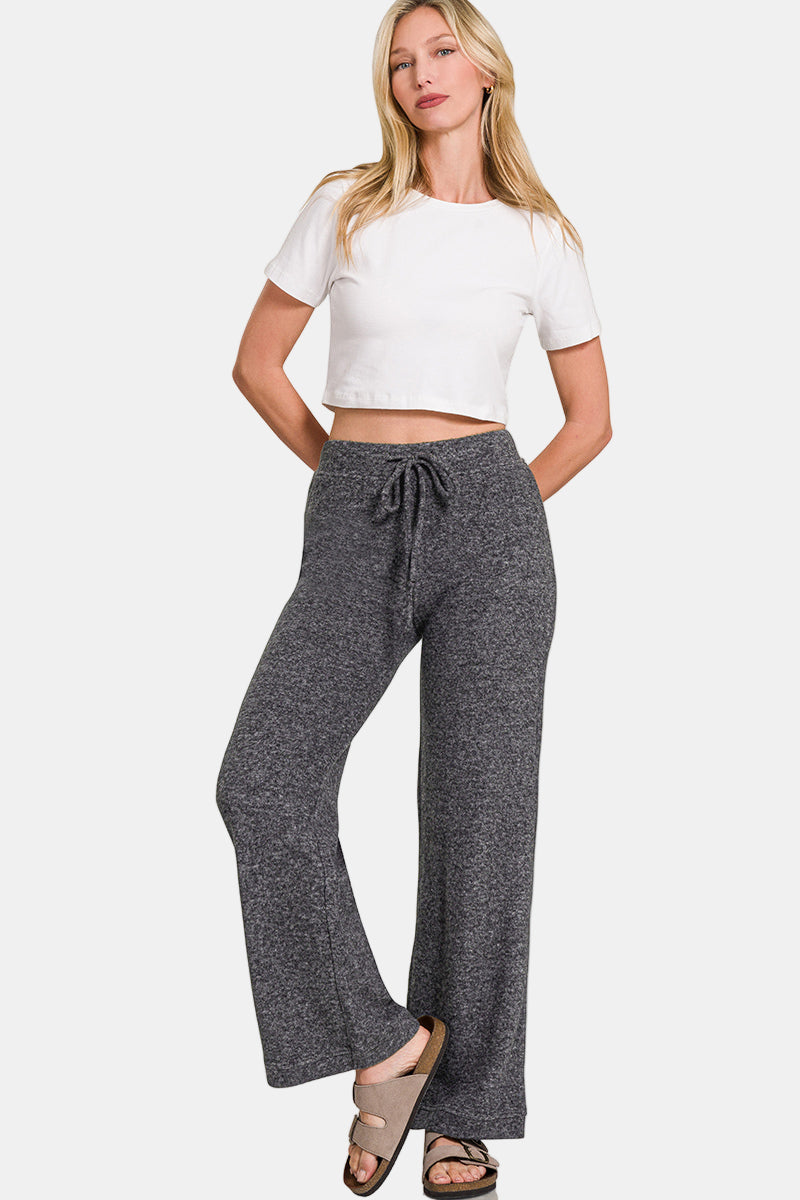 Full Length Soft Brushed Hacci Drawstring Pants / LT PLUM