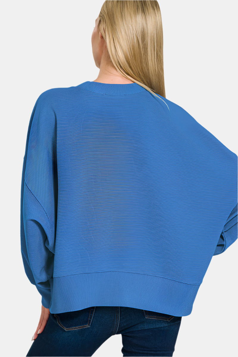 Ribbed Balloon Sleeve Pullover / BLACK