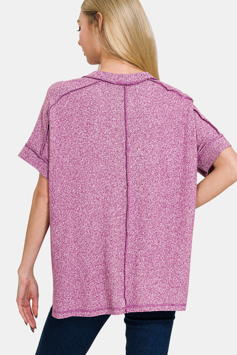 Soft Melange Short Sleeve Hi-Low Tee / BLACK