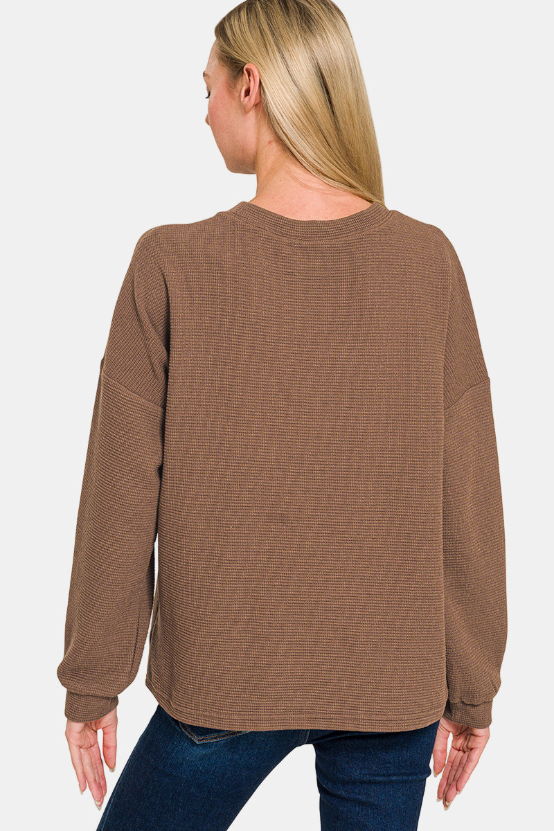 Double Knit Round Neck Long Sleeve Top / BLACK