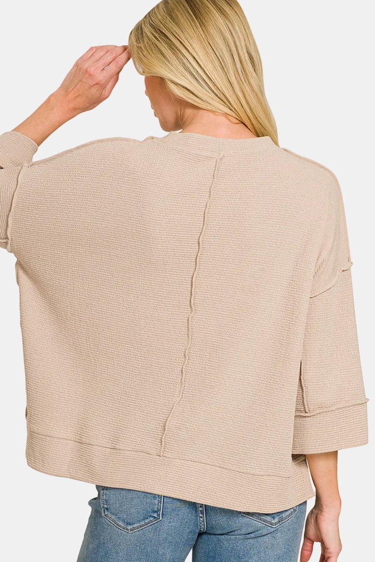 Double Knit 3/4 Sleeve Top / LT OLIVE