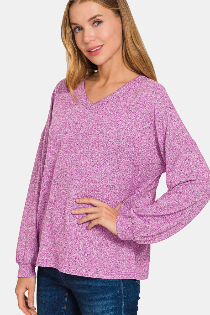 Soft Melange Long Sleeve Tee & Pants Set / DK RED