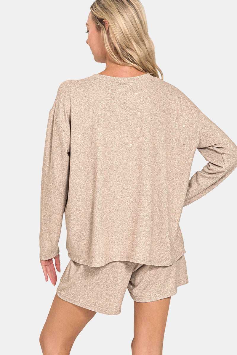 Soft Melange Long Sleeve Tee & Shorts Set / DUSTY TEAL