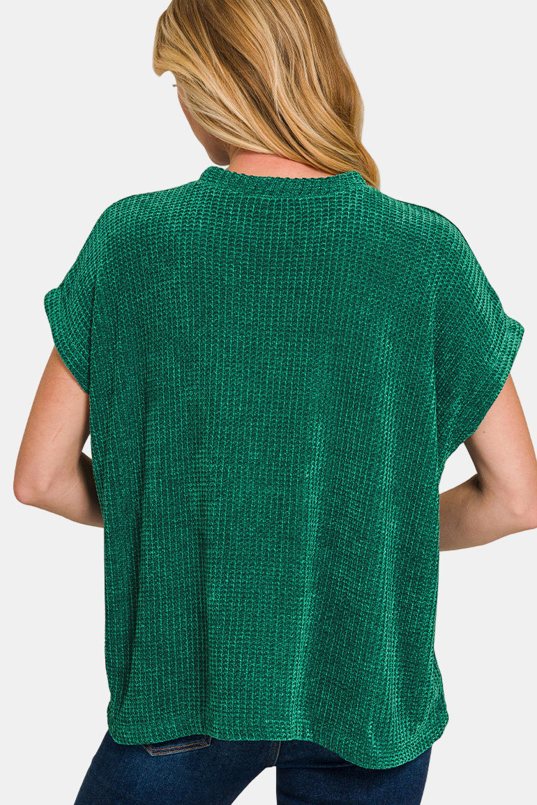 Chenille Waffle Cap Sleeve Sweater / DEEP CAMEL