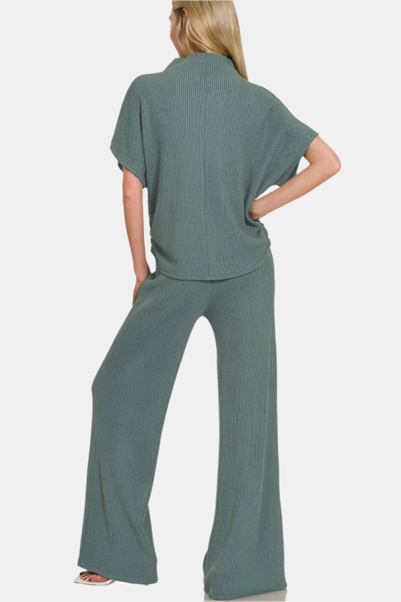 Sweater Mock Neck Top & Long Pants Set / BROWN
