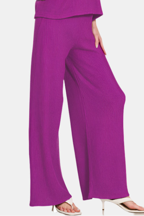 Sweater Rolled Sleeve Top & Long Pants Set / LT PLUM