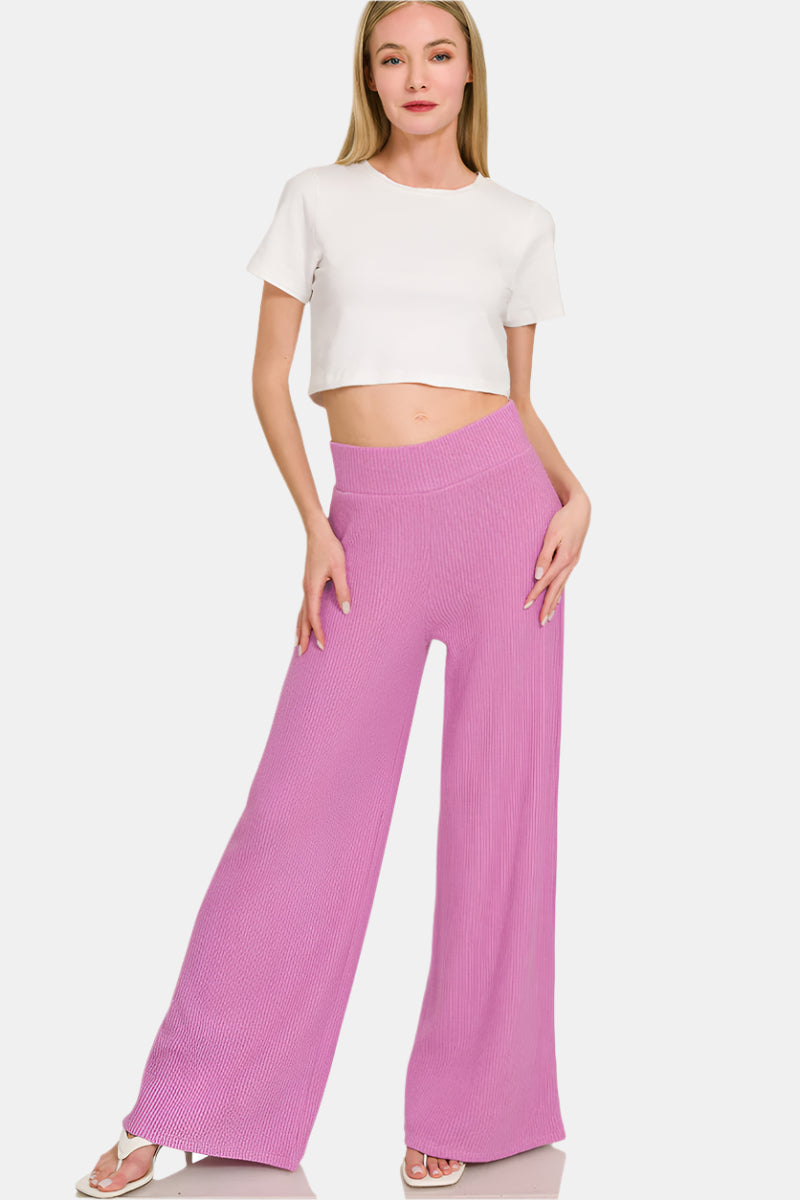 Sweater Rolled Sleeve Top & Long Pants Set / MAUVE