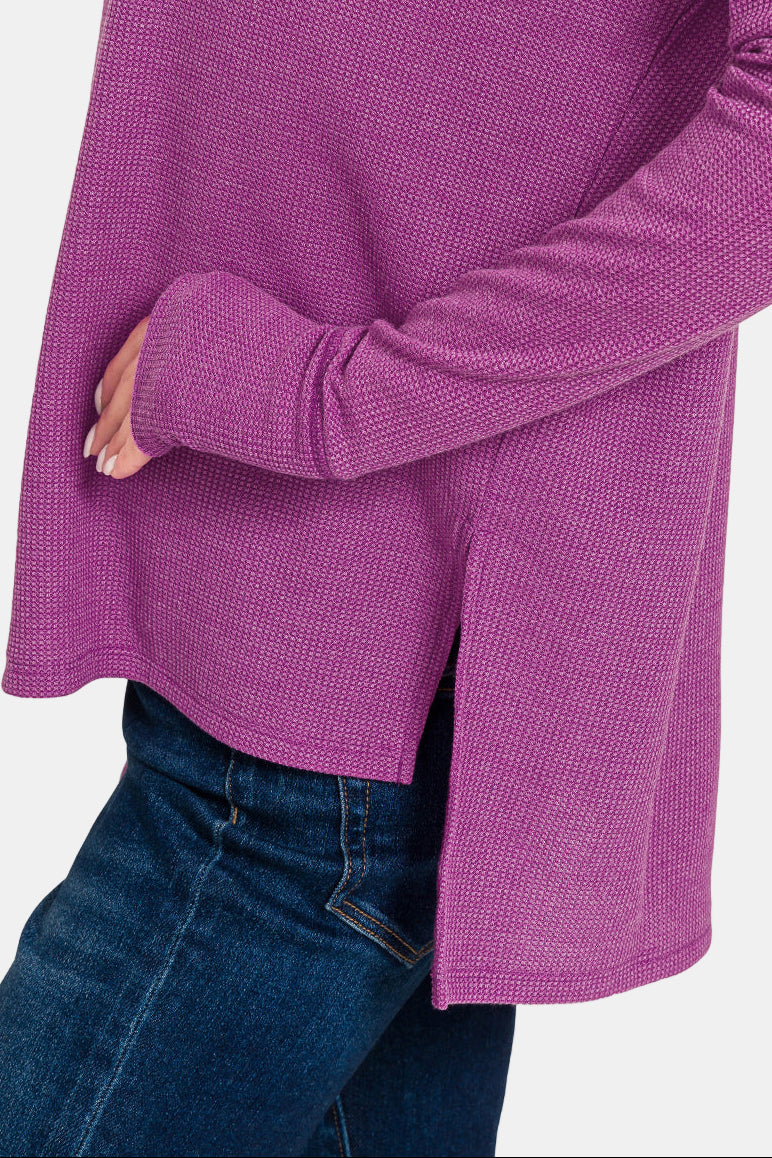 Waffle Thumb Hole Cuffs Henley Tee / DEEP SKY
