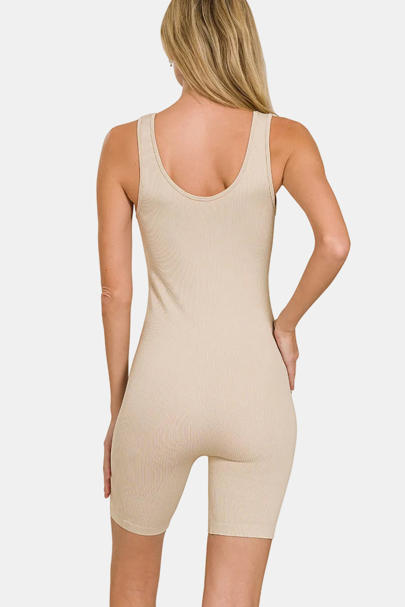 Ribbed Seamless Sports Romper / BLACK