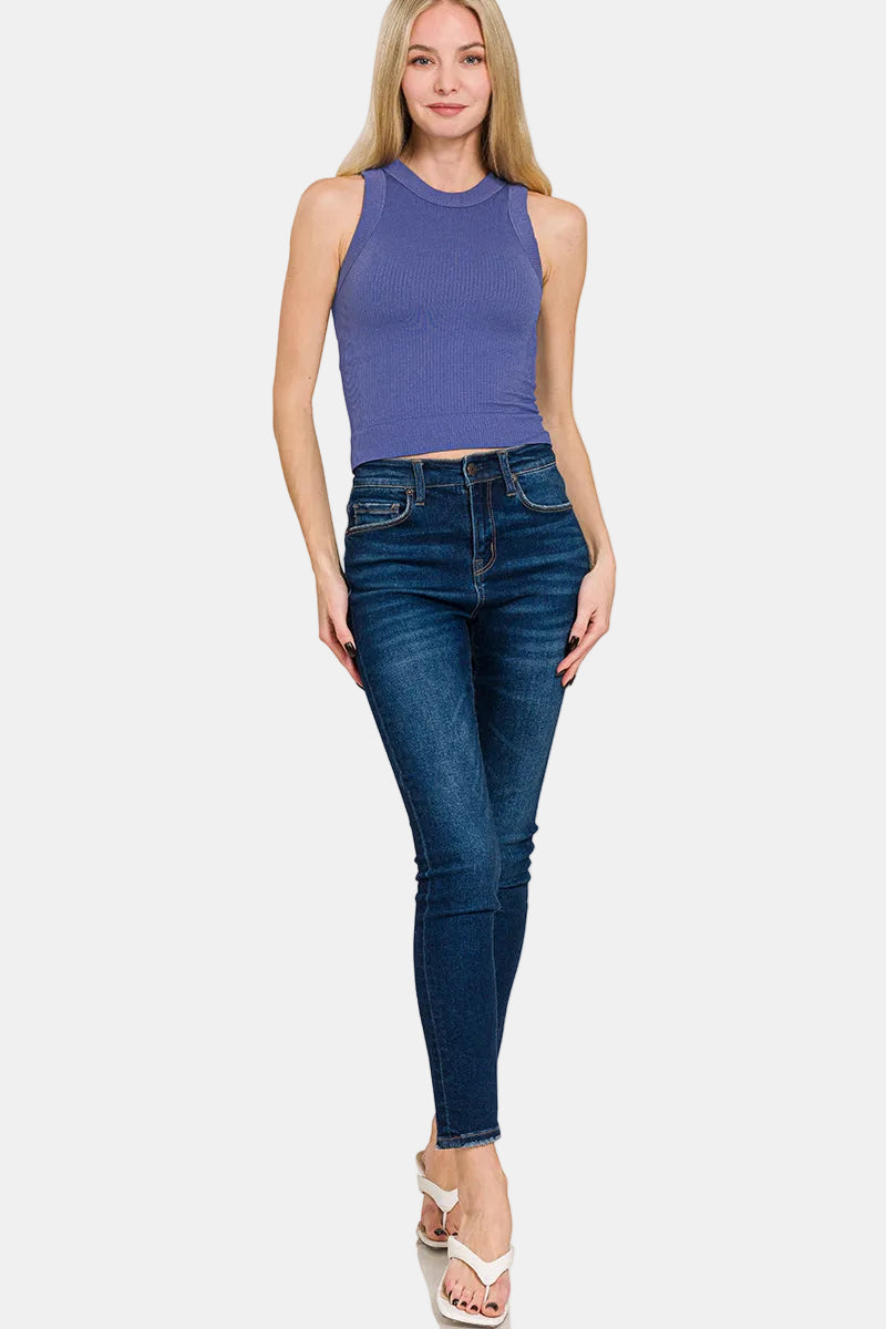 Built In Bra Seamless Crop Tank Top / BLACK