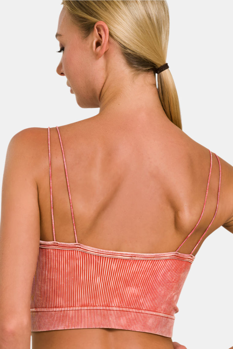 Washed Ribbed Seamless Double Strap Brami / B LAVENDER