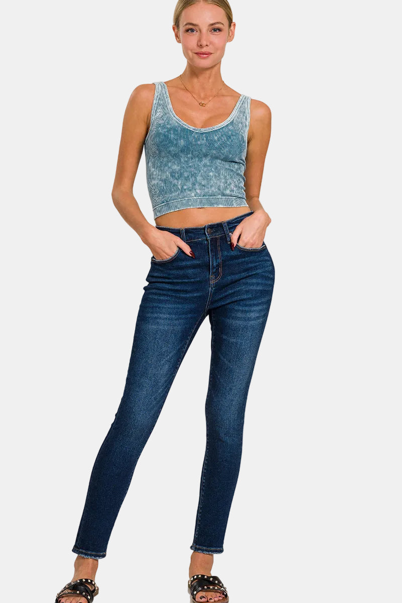 2 Way Neckline Washed Ribbed Seamless Tank Top / MAUVE