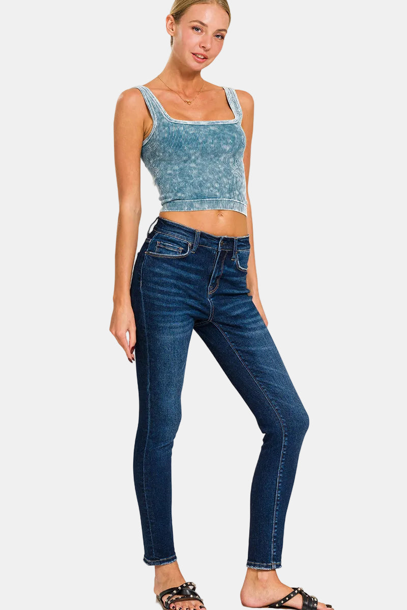 2 Way Neckline Washed Ribbed Seamless Tank Top / MAUVE