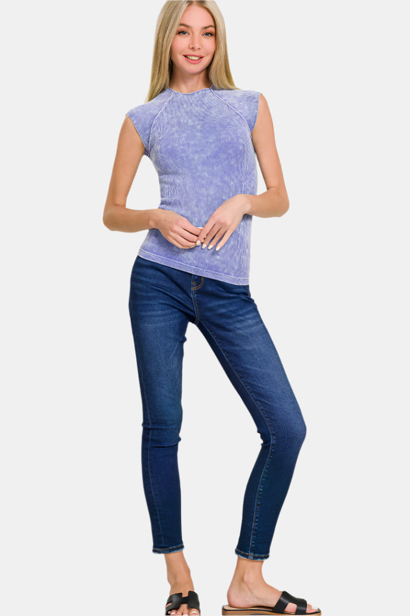 Stone Washed Ribbed Seamless Top / MAUVE