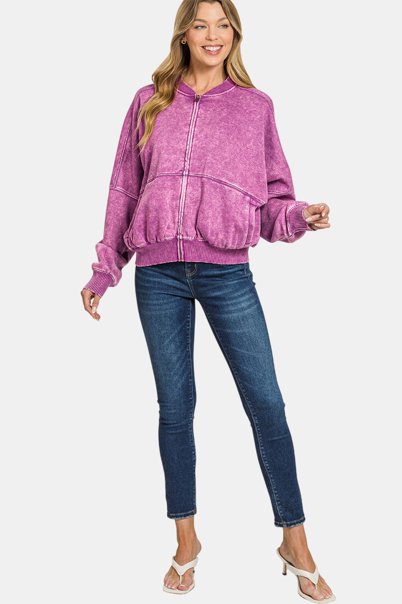 Acid Washed Fleece Jacket / SLEET